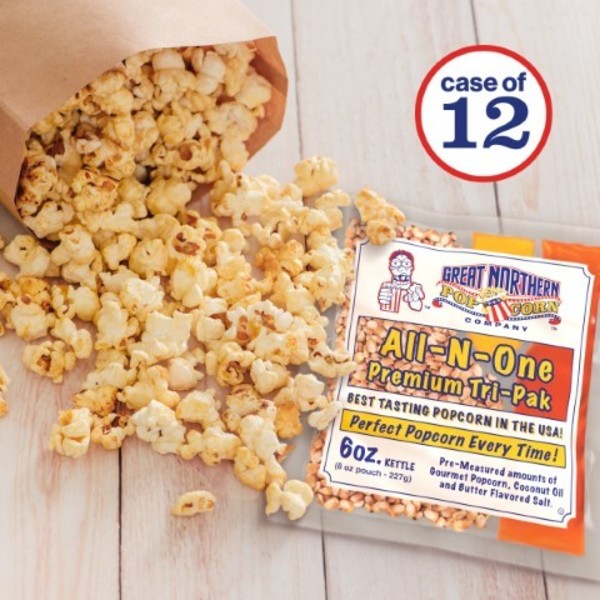 Great Northern Popcorn 6 Ounce All-In-One Popcorn Packs- Box of 12- Kernels, Salt, Seasoning and Coconut Oil Portion Kits 284883CLK